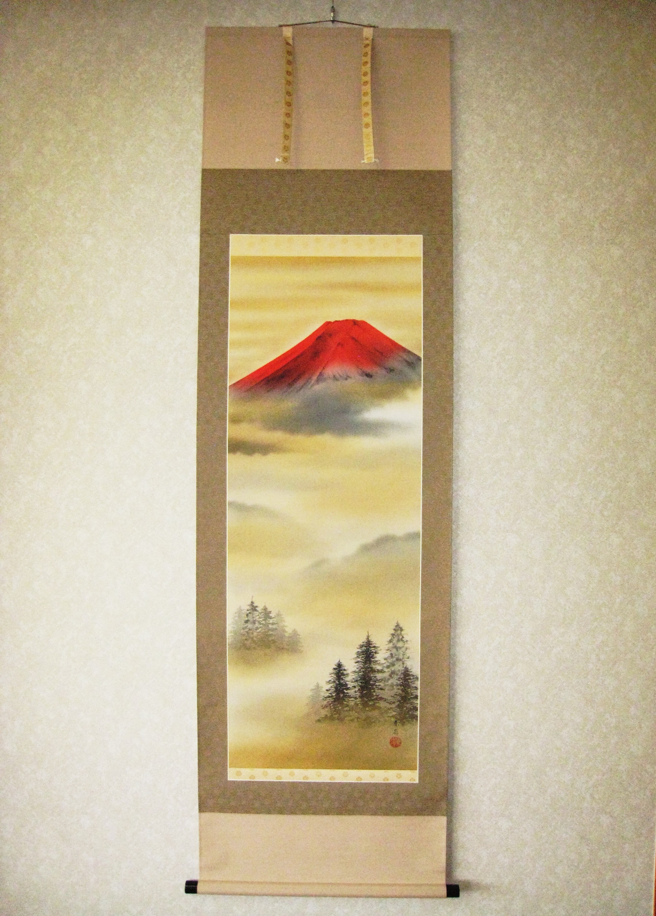 掛け軸　朱映富士◆岩田東嶺