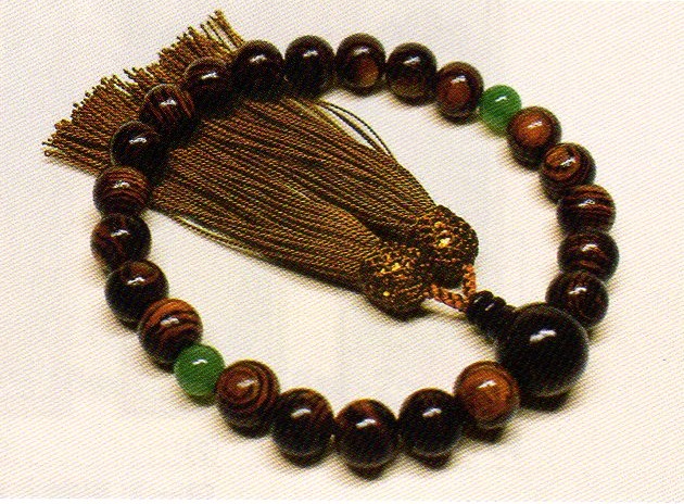 お念珠 男性用 虎檀（こたん） ２２玉 ２天ヒスイ 人頭（こげ茶）