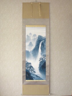 掛け軸　瀑布山水図◆白木加葉