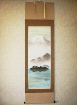 掛け軸　湖上富士◆稲垣雅彦