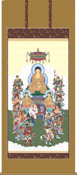 掛け軸　十六善神図　大幅複製画