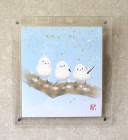 額入り色紙 可愛いシマエナガ◆奥田久志