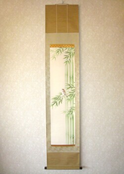 掛け軸　竹に雀◆藤田春穂