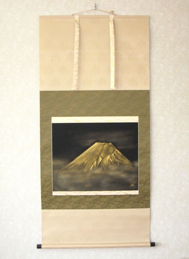 真筆】掛け軸 富峰風景(富士山)◇成瑞 (中古) 共箱・タトウ箱付