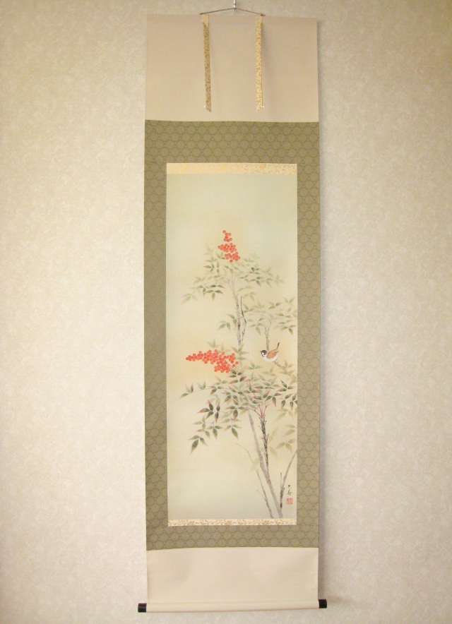 掛け軸 南天◇石田大寿（特殊工芸作品・新品）