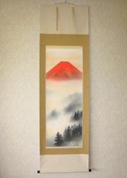 掛け軸　赤富士◆萩原緑翠