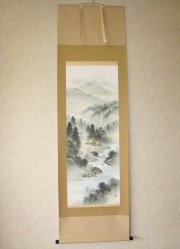 掛け軸 水墨山水◇倉地邦彦（真作・新品）