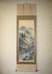 真作】吉沢寒泉/渓山佳趣図/深山帰樵図/山水人物図/掛軸/名家
