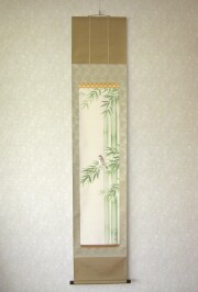 掛け軸　竹に雀◆藤田春穂 (真筆・新品) 九寸立 共箱・タトウ箱付