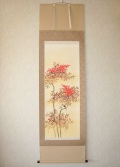 掛け軸　南天に雀◆川島正行