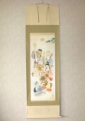 掛け軸　七福神祝宴◆白木加葉