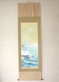 掛け軸　彩色山水◆田中祥堂