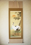 掛け軸　鶴亀◆岩田文鳳　尺八立
