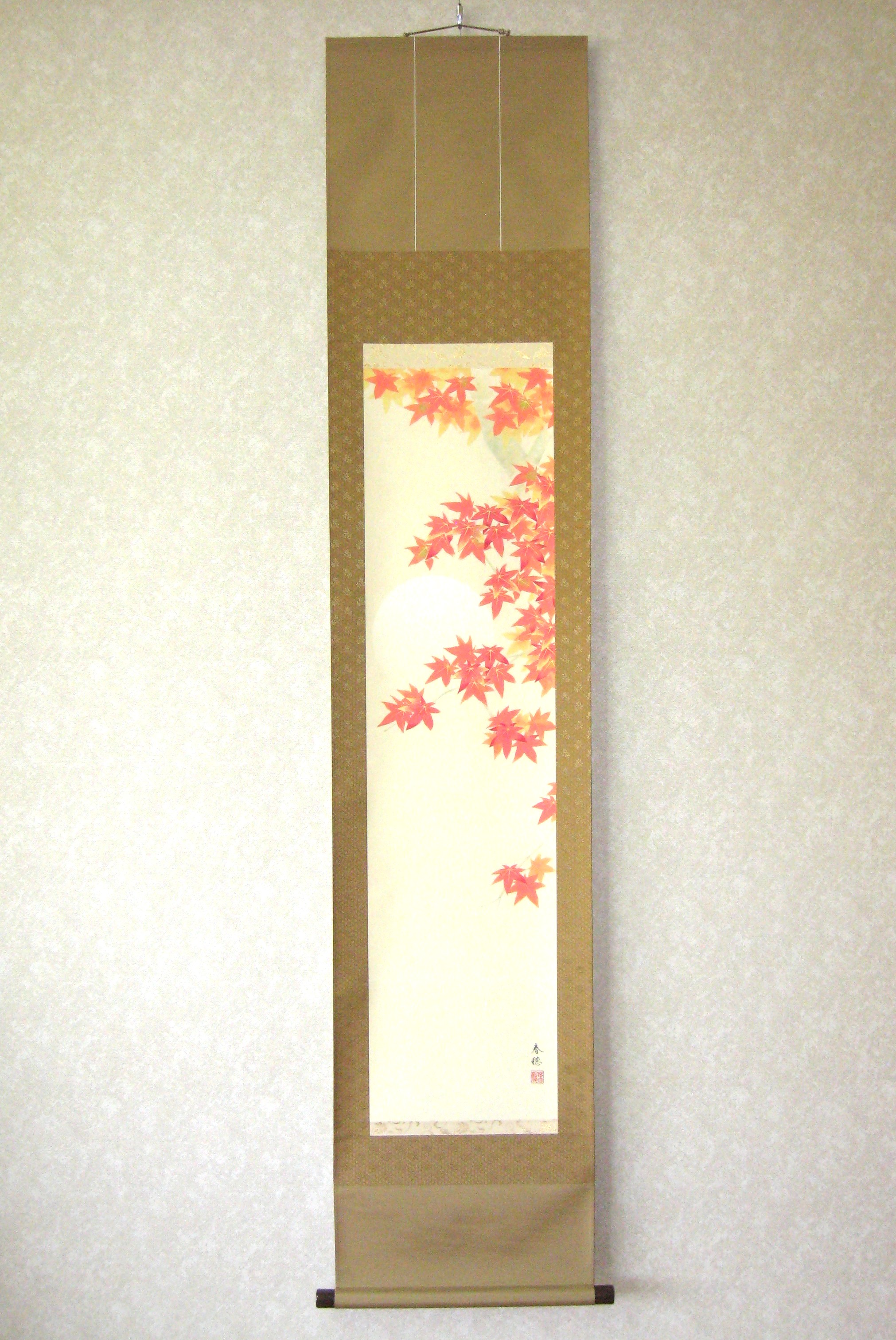 掛け軸　月紅葉◆藤田春穂 (真筆・新品) 九寸立
