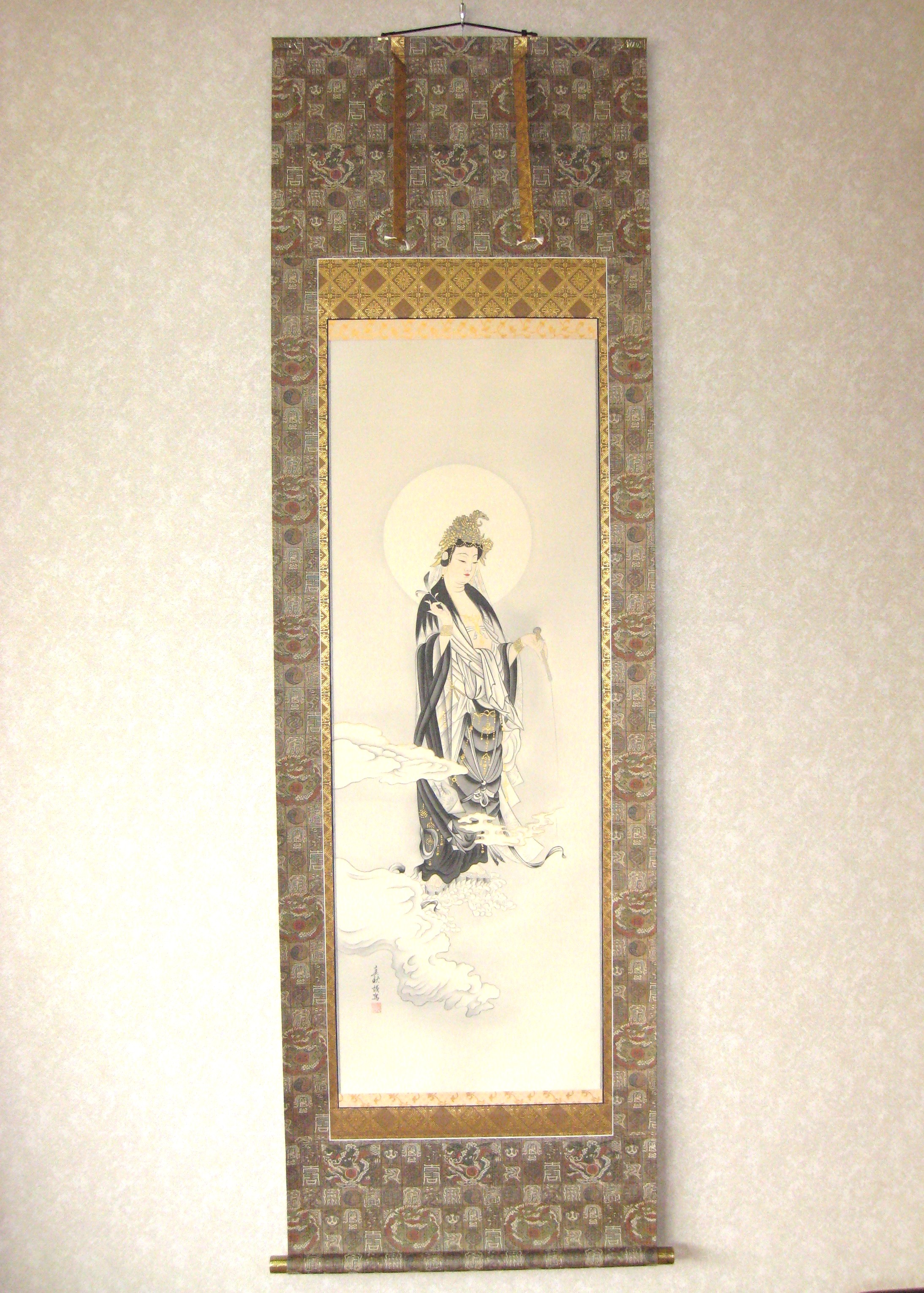 掛け軸　雲上観音(右向き)◆吉田真秋