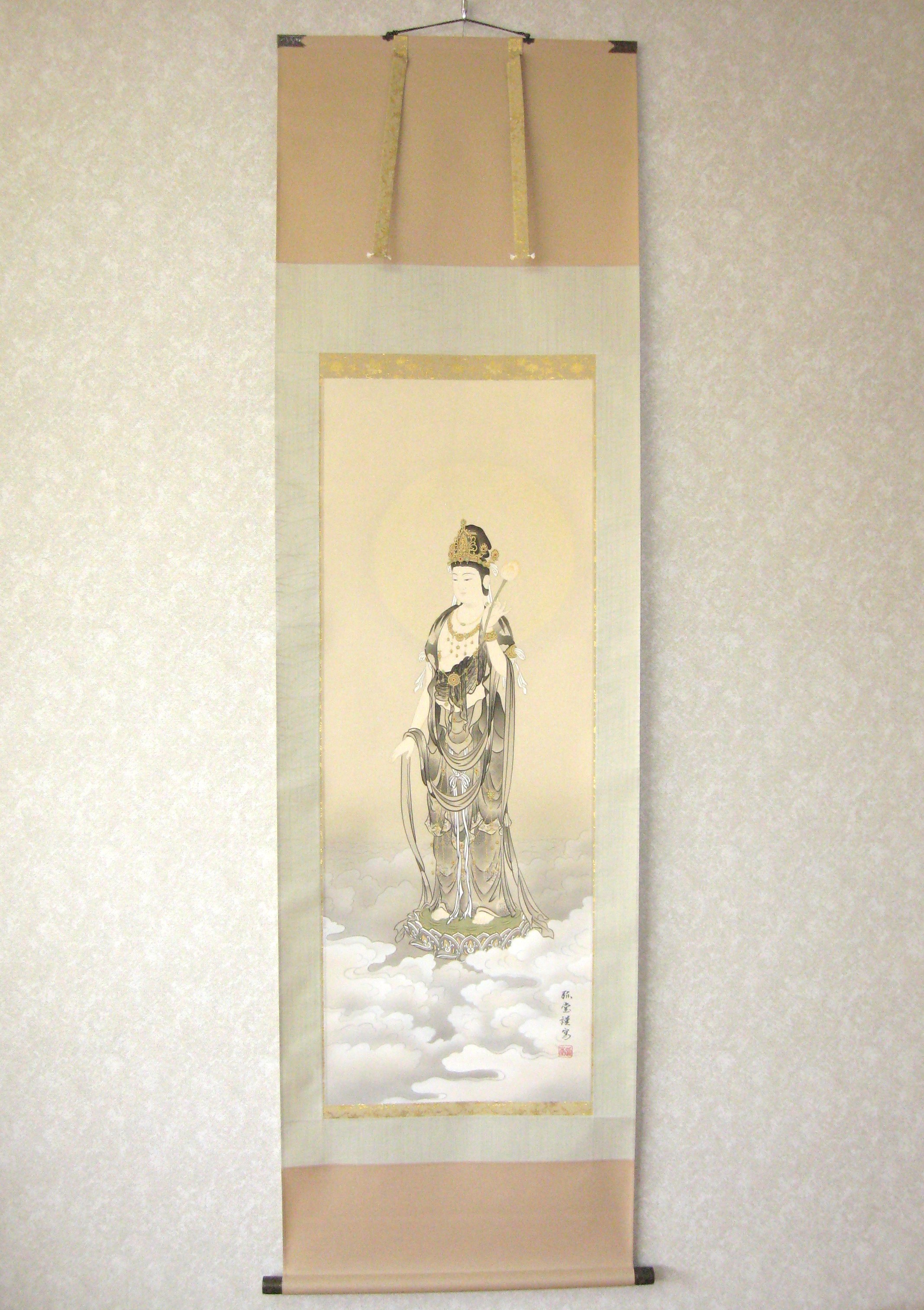 掛け軸　雲上観音◆野口孤堂