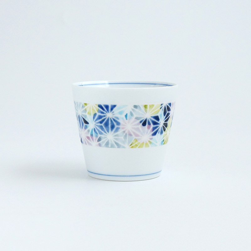 波佐見焼 一誠陶器 ちりめん麻の葉 カップ（青）