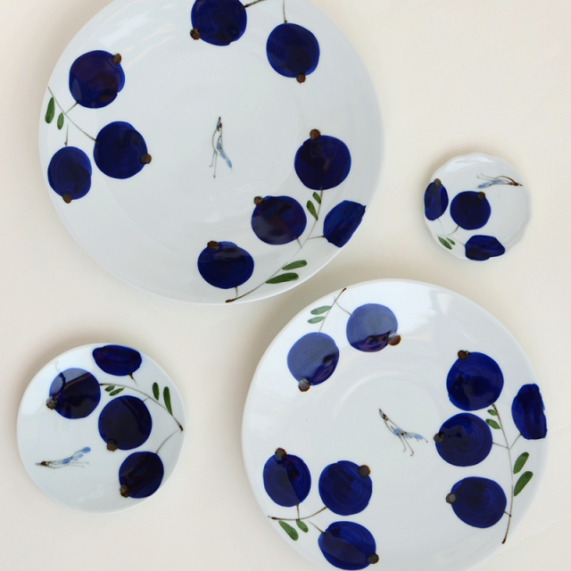 小鳥ベリー／豆皿-プレート-（丸皿／約8.0cm） ｜空萌工房(そらもえ