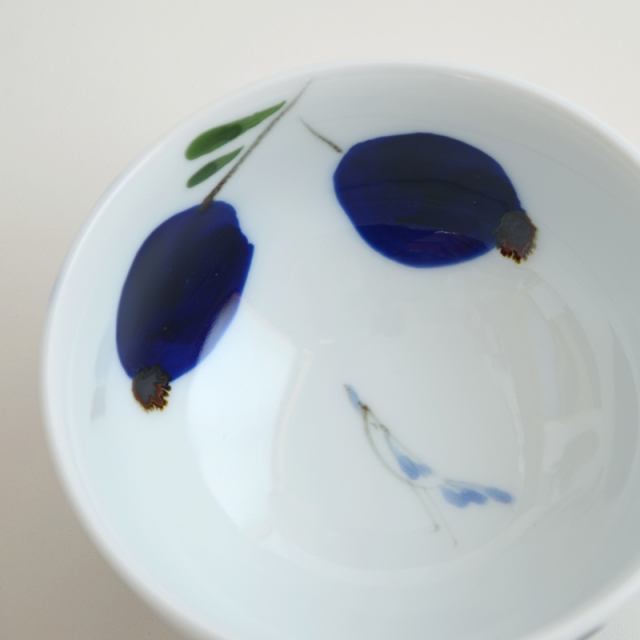 小鳥ベリー／お茶碗・ご飯茶碗 （青）径11.5×高さ6.5cm｜空萌工房(そら