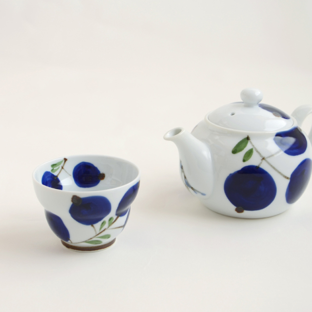 小鳥ベリー／煎茶碗 （青）径6.7×高さ4.8cm｜空萌工房(そらもえこう