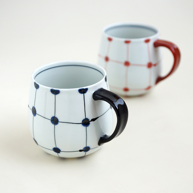 波佐見焼 福峰窯 点格子 マグカップ 青