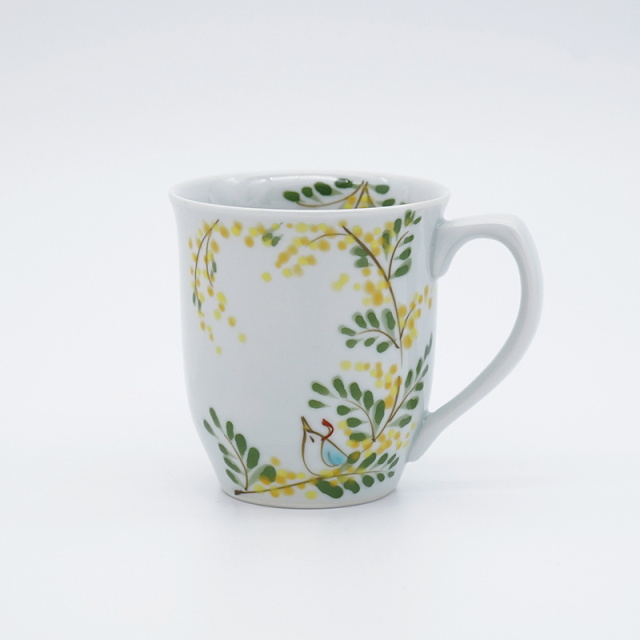 ミモザと小鳥／マグカップ ｜空萌工房(そらもえこうぼう)｜田口紀美子