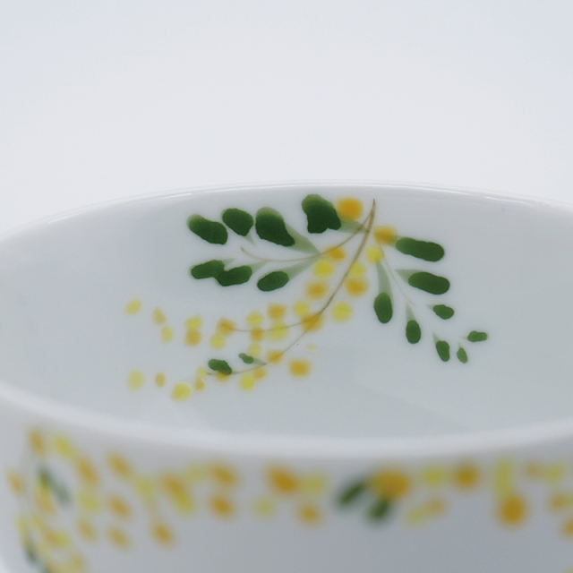 ミモザとうさぎ／飯碗｜空萌工房(そらもえこうぼう)｜田口紀美子