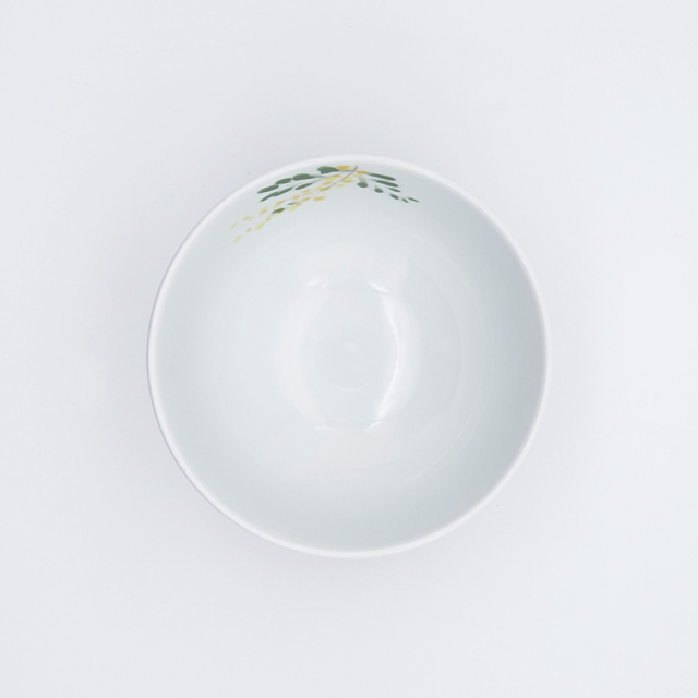 ミモザとうさぎ／飯碗｜空萌工房(そらもえこうぼう)｜田口紀美子