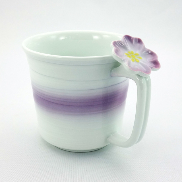 波佐見焼 特価マグカップ 花クローバー 軽量マグカップ 紫