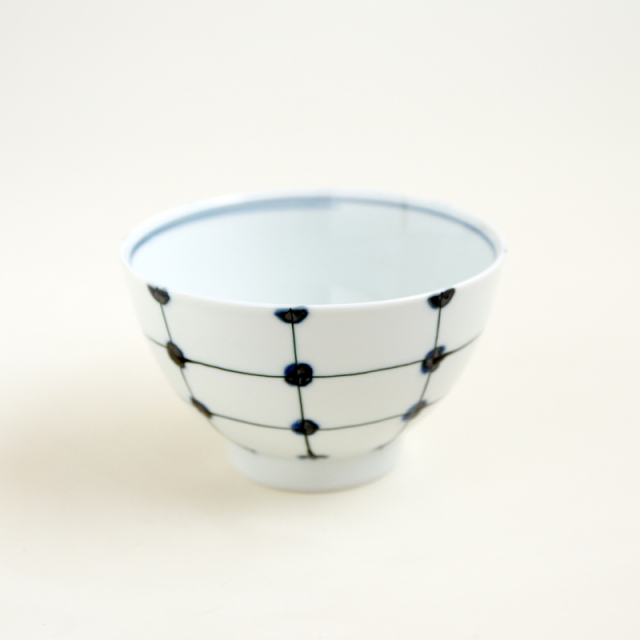 波佐見焼 福峰窯 点格子 茶碗 青
