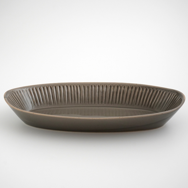 波佐見焼 一誠陶器 浮彫-UKIBORI- 舟形トレー(大)グレー