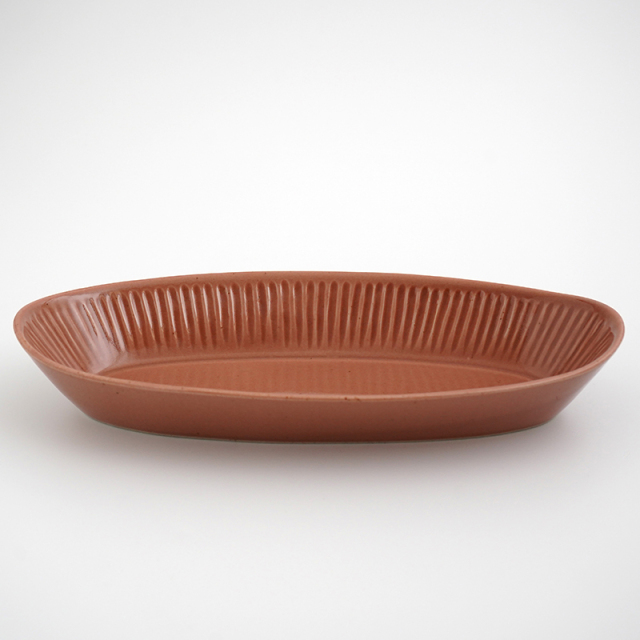 波佐見焼 一誠陶器 浮彫-UKIBORI- 舟形トレー(大)赤