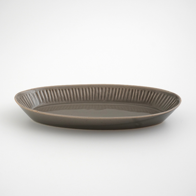 波佐見焼 一誠陶器 浮彫-UKIBORI- 舟形トレー(小)グレー