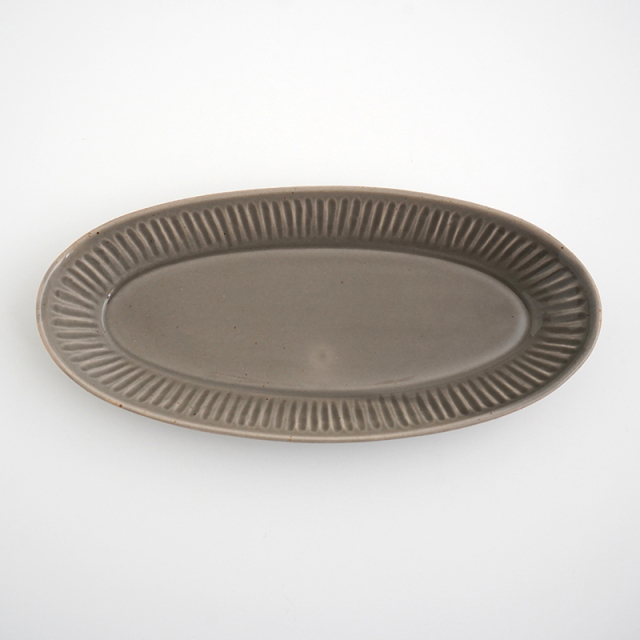 波佐見焼 一誠陶器 浮彫-UKIBORI- 舟形トレー(小)グレー