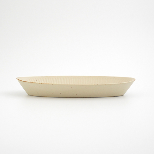 江波焼き　江戸後期 波佐見焼 一誠陶器 浮彫-UKIBORI- 舟形トレー(小) Kマット