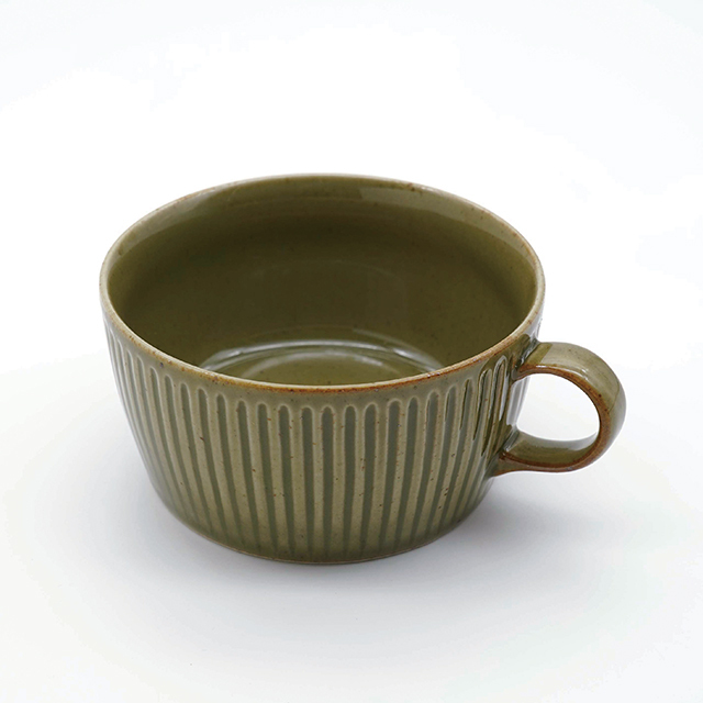 陶器 緑と茶色 波佐見焼 一誠陶器 浮彫-UKIBORI- スープカップ／緑