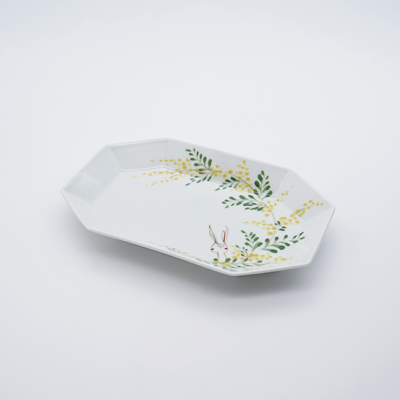 空萌工房 田口紀美子さん　波佐見焼の器　うさぎ ミモザとうさぎ／飯碗｜空萌工房(そらもえこうぼう)｜田口紀美子