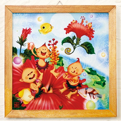 木精キジムナーのアートちび絵「ハイビスカス/Sサイズ38番」