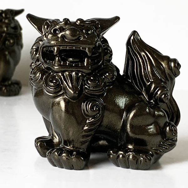 沖縄限定 玄関置物 焼物シーサー 陶器 黒金 魔除 風水 開運 悪払い 招福 シーサー 置物 玄関 沖縄 土産 ペアシーサー 招福シーサー 黒金