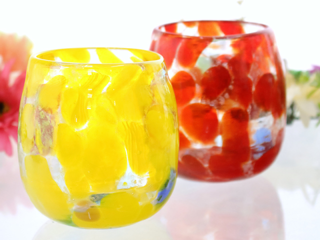 グラス コップ 琉球ガラス ギフト プレゼント オシャレ 波の花タルグラス 黄 赤