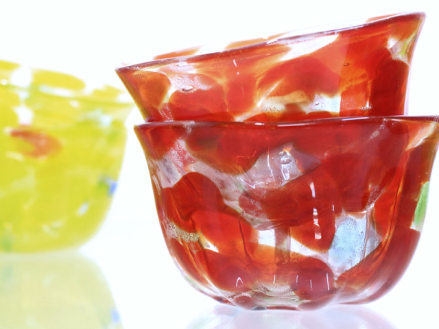 和食器 小鉢 皿 ガラス おしゃれ 琉球ガラス 【波の花小鉢/黄・赤】