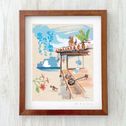 グラフィックアート 壁掛け おしゃれ 絵画 額付き 新築祝い 誕生日 プレゼント 島の彩 No.011 / 海辺の赤瓦家 Mサイズ