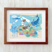 グラフィックアート 壁掛け おしゃれ 絵画 額付き 新築祝い 誕生日 プレゼント 島の彩 No.015 / ジンベイザメと仲間たち Mサイズ