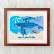 グラフィックアート 壁掛け おしゃれ 絵画 額付き 新築祝い 誕生日 プレゼント 島の彩 No.019 / くじらの親子 Lサイズ