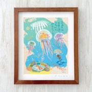 グラフィックアート 壁掛け おしゃれ 絵画 額付き 新築祝い 誕生日 プレゼント 島の彩 No.020 / くらげのパラシュート Lサイズ