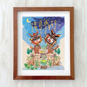 グラフィックアート 壁掛け おしゃれ 絵画 額付き 新築祝い 誕生日 プレゼント 島の彩 No.034 / 星降るあうんシーサー Lサイズ