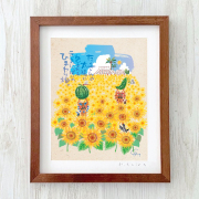 グラフィックアート 壁掛け おしゃれ 絵画 額付き 新築祝い 誕生日 プレゼント 島の彩 No.038 / ひまわり畑 Lサイズ
