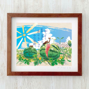 グラフィックアート 壁掛け おしゃれ 絵画 額付き 新築祝い 誕生日 プレゼント 島の彩 No.042 / まーさんスイカ Mサイズ