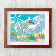 グラフィックアート 壁掛け おしゃれ 絵画 額付き 新築祝い 誕生日 プレゼント 島の彩 No.046 / 平和なジュゴンの海 Mサイズ