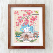グラフィックアート 壁掛け おしゃれ 絵画 額付き 新築祝い 誕生日 プレゼント 島の彩 No.047 / ちゅら桜と首里城 Mサイズ